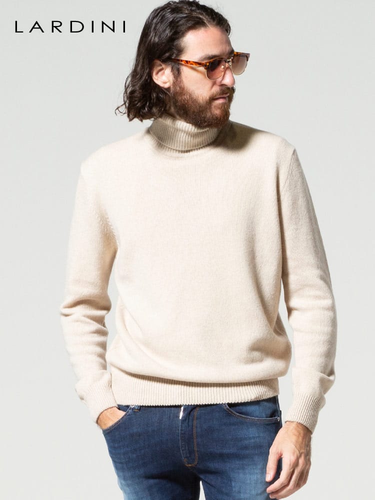 LARDINI (ラルディーニ) カシミヤ混 無地 タートルネック 長袖 ニット LDMML211IP57058 ブランド