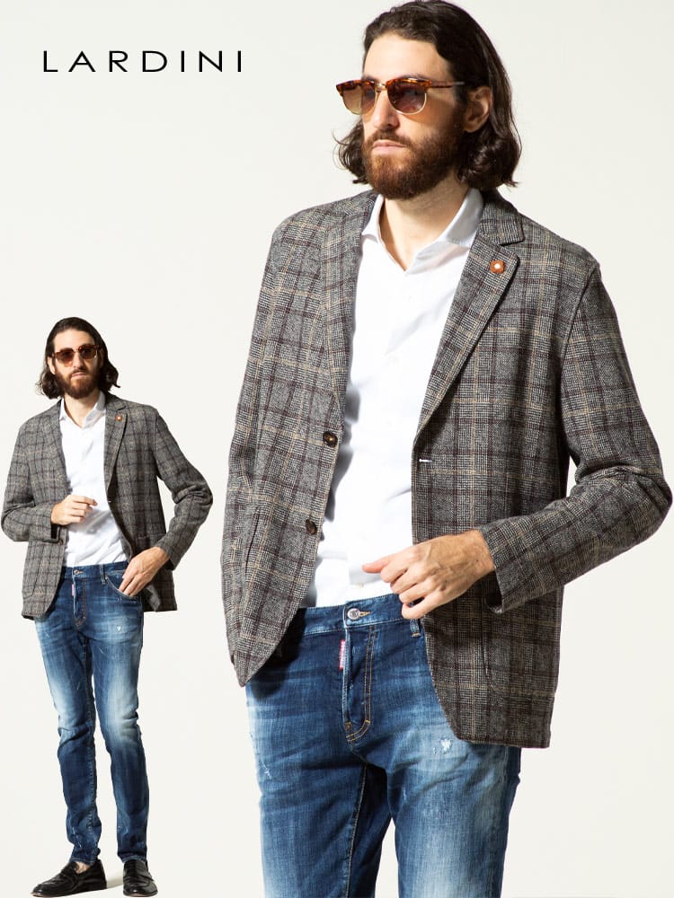 LARDINI (ラルディーニ) チェック柄 シングル 2ツ釦 ジャケット LDAMAIPC1456 ブランド