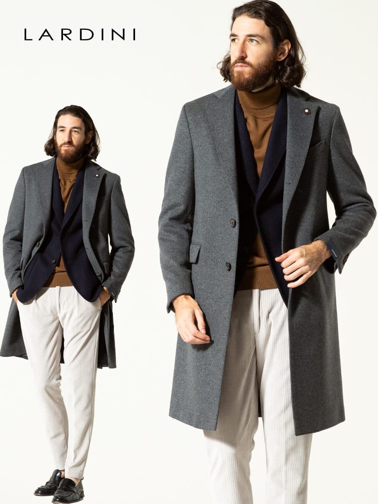 LARDINI (ラルディーニ) ウール100％ 無地 シングル チェスターコート LD23648RP57692 ブランド