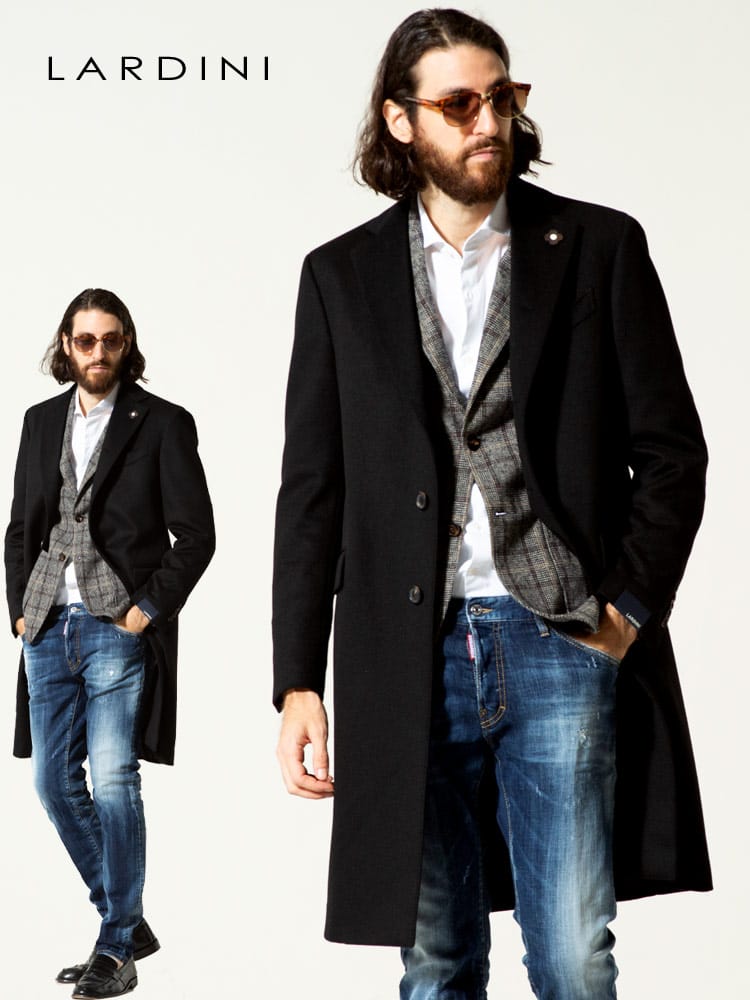 LARDINI (ラルディーニ) ウール100％ 無地 シングル チェスターコート LD23648RP57692 ブランド