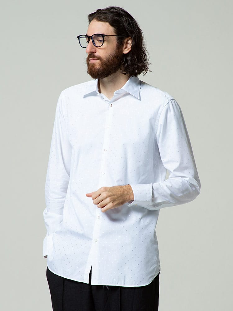 ガブリエレ パジーニ Gabriele Pasini ドット ワイドカラー 長袖 ドレスシャツ ブランド メンズ ビジネス フォーマル ワイシャツ カッターシャツ シャツ GP18ITALGP18203