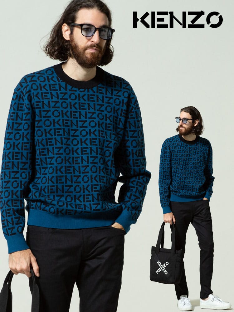 KENZO (ケンゾー) ロゴ総柄 クルーネック 長袖 ニット KZFB65PU6363SC ブランド