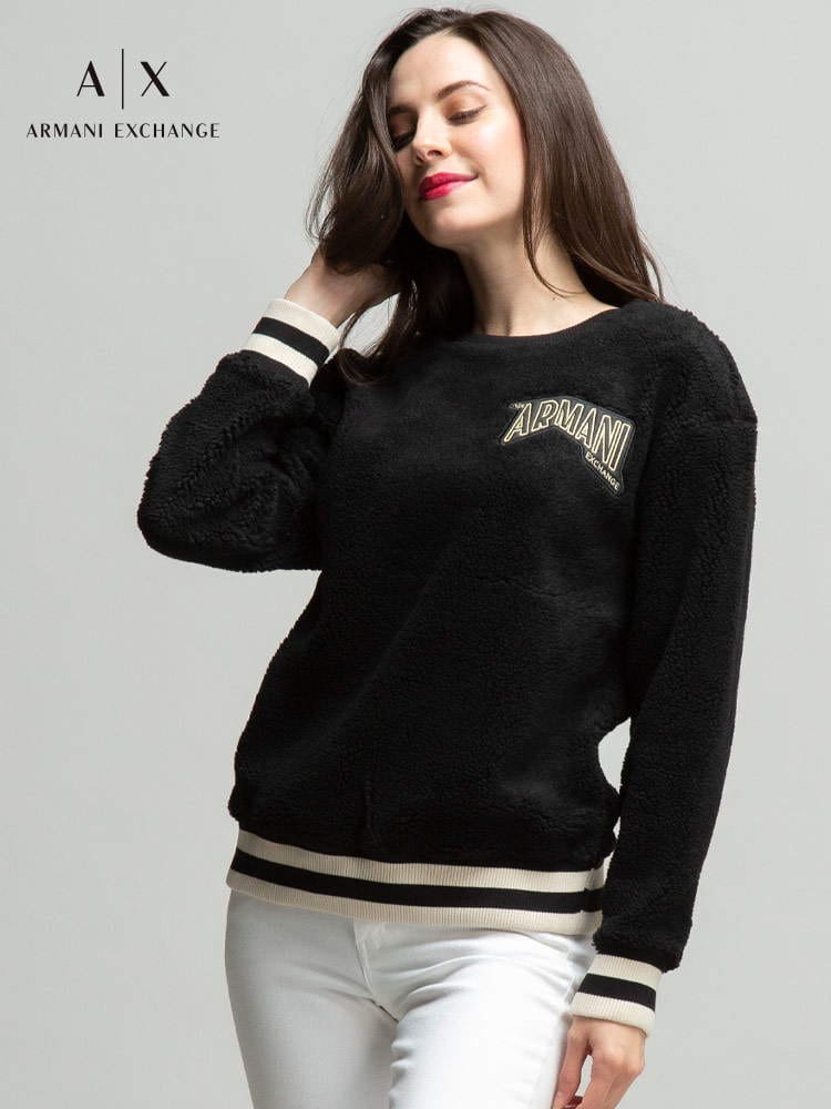 ARMANI EXCHANGE アルマーニ エクスチェンジ ロゴ 刺繍 クルーネック ボア スウェット ブランド レディース トップス トレーナー プルオーバー AEL6KYM03YJ6RZ ロゴ
