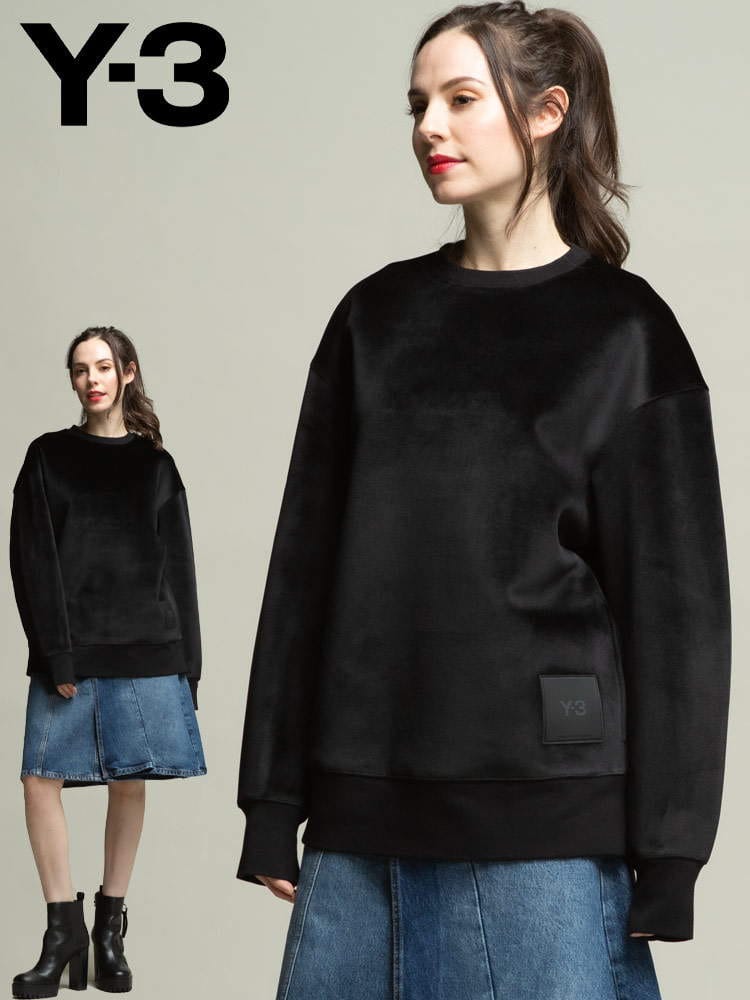 Y-3 ワイスリー スクエアロゴ ベルベット クルーネック トレーナー ブランド レディース トップス YOHJI YAMAMOTO ヨウジヤマモト Y3LHB3339 ロゴ