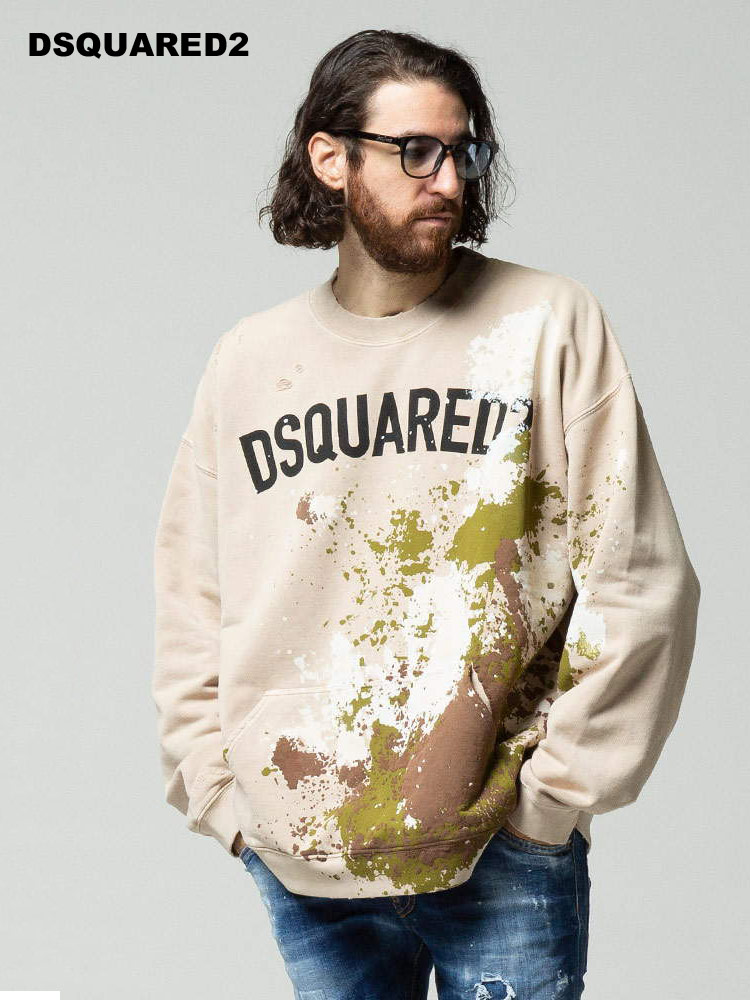 DSQUARED2 ディースクエアード ダメージ加工 スプラッシュ クルーネック トレーナー ブランド メンズ トップス スウェット 長袖 D2GU0471S25030