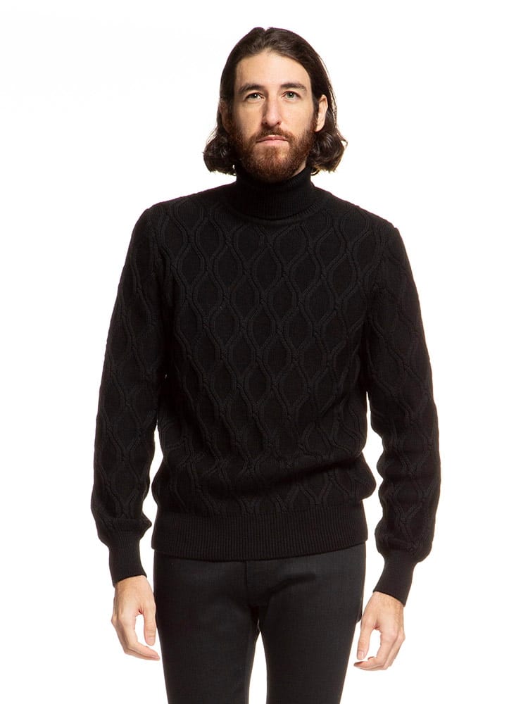 LARDINI (ラルディーニ) ウール100％ ケーブルニット タートルネック セーター LDMML226IP57012