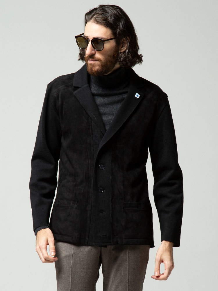 LARDINI ラルディーニ スエード切り替え シングル ニット ジャケット ブランド メンズ アウター ジャケット テーラード LDLJM76IP57010