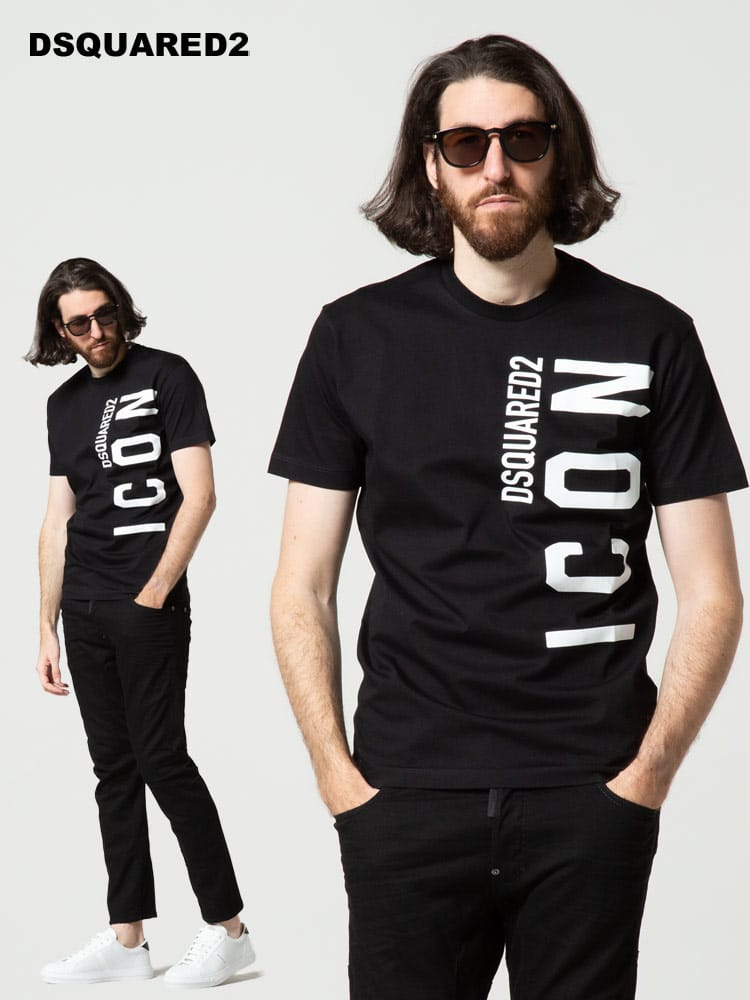 DSQUARED2 (ディースクエアード) ICON縦ロゴ クルーネック 半袖 Tシャツ D2SGC0044S23009