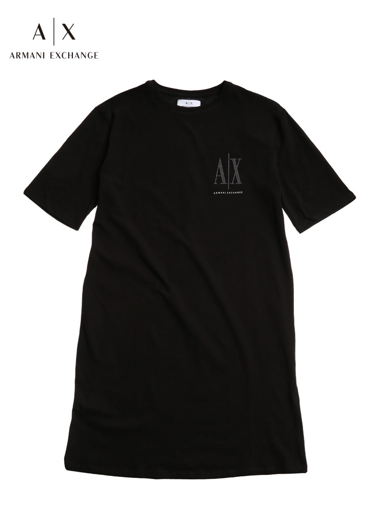 【オンラインストア限定】 ARMANI EXCHANGE アルマーニ エクスチェンジ レディース スタッズ ロゴ クルーネック 半袖 ロング丈 Tシャツ ワンピース AEL8NYADXYJG3Z ブランド
