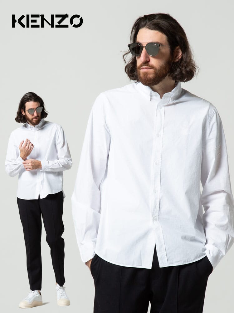 KENZO (ケンゾー) ワンポイントタイガー ボタンダウン 長袖 シャツ KZFC55CH4001LA