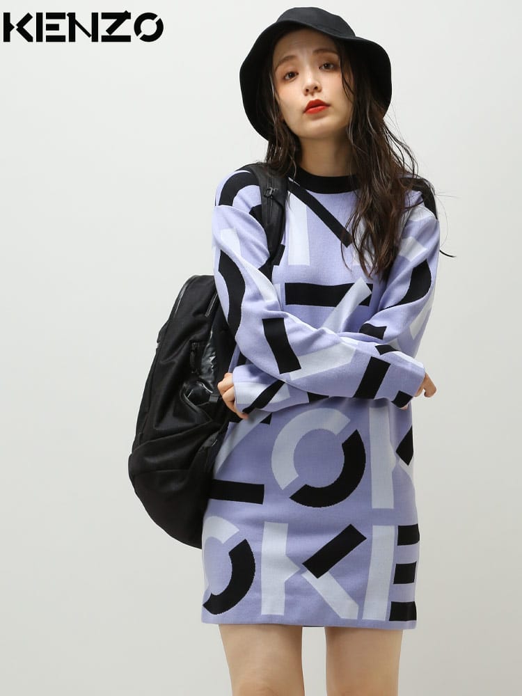 KENZO (ケンゾー) モノグラム クルーネック ニット ワンピース KZLFC52RO6913SB レディース