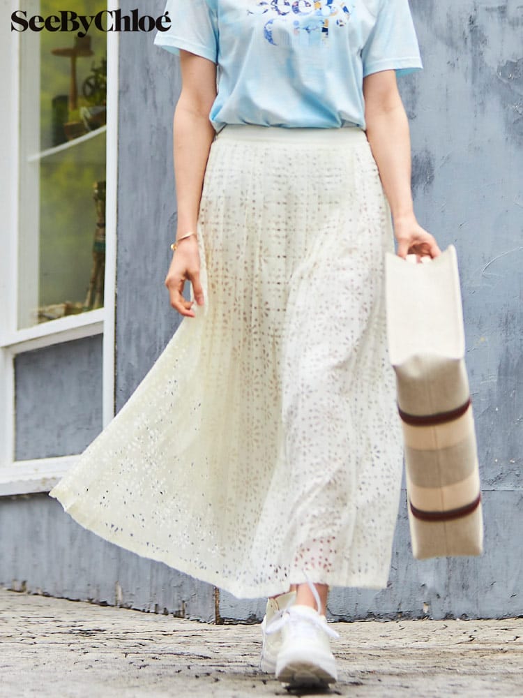 SEE BY CHLOE (シーバイ クロエ) レース ロング プリーツスカート SCCHS22SJU03021 レディース ブランド