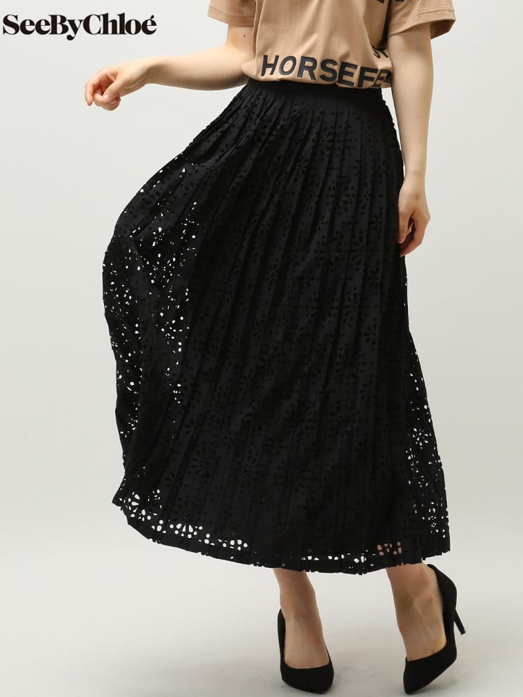 SEE BY CHLOE (シーバイ クロエ) レース ロング プリーツスカート SCCHS22SJU03021 レディース
