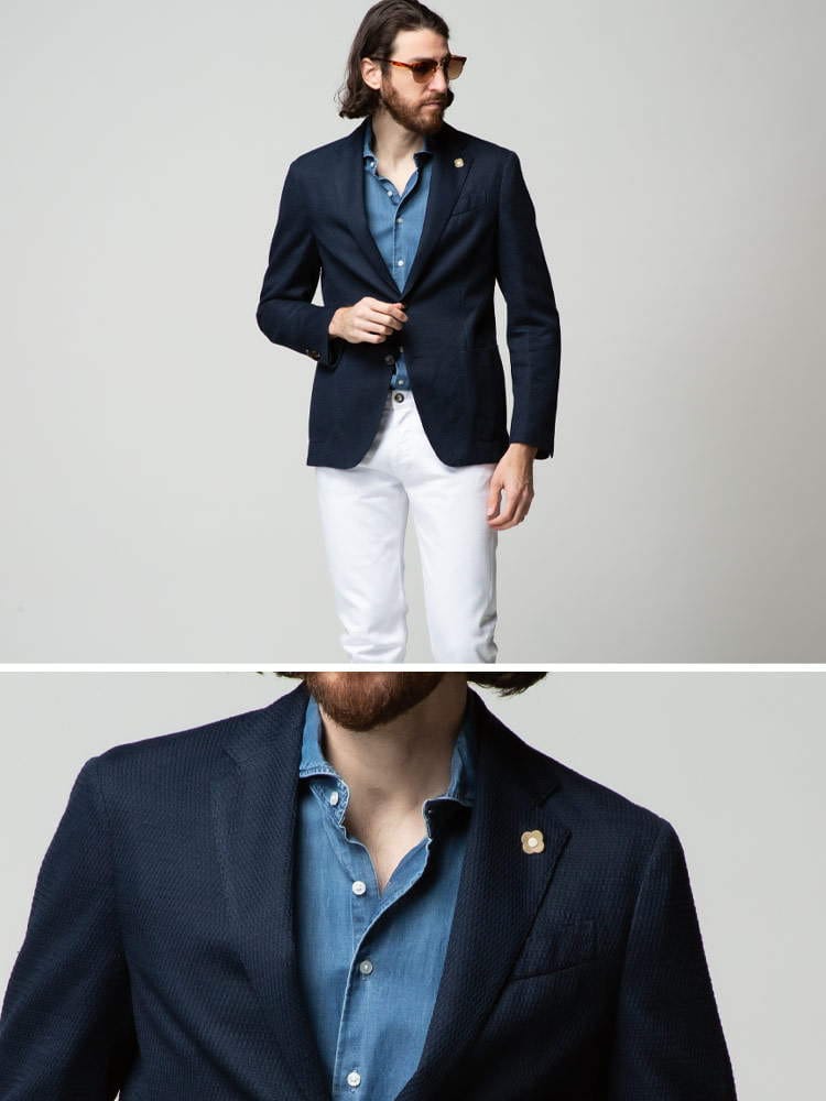 ラルディーニ 麻 ジャケット メンズ LARDINI ホップサック 無地 