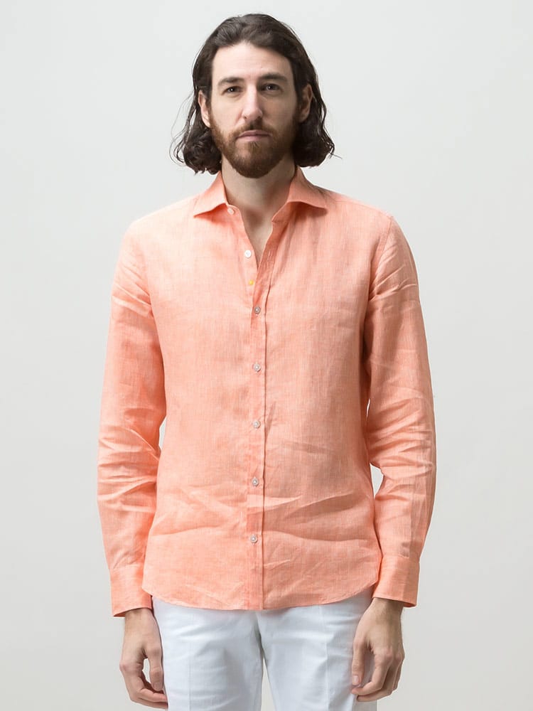 GIANNETTO (ジャンネット) リネン100％ 無地 長袖 シャツ GT21835A7040L ブランド