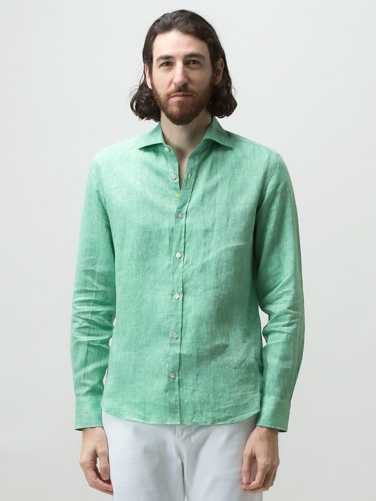 GIANNETTO (ジャンネット) リネン100％ 無地 長袖 シャツ GT21835A7040L