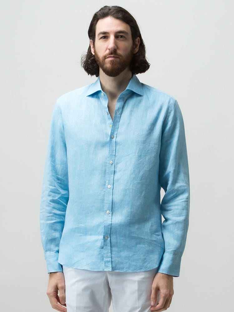 GIANNETTO (ジャンネット) リネン100％ 無地 長袖 シャツ GT21835A7040L