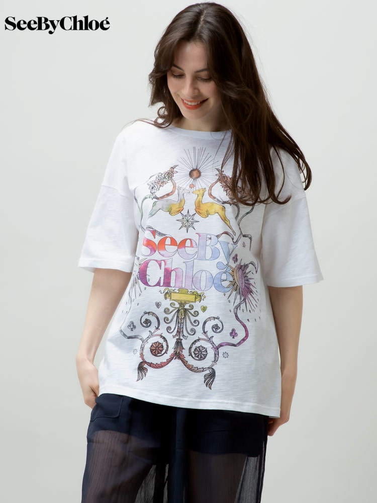 SEE BY CHLOE (シーバイ クロエ) プリント クルーネック 半袖 Tシャツ Lovers SCCHS22SJH07111 レディース ブランド