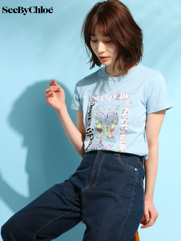 SEE BY CHLOE (シーバイ クロエ) フロントプリント クルーネック 半袖 Tシャツ SCCHS22SJH08112 レディース ブランド