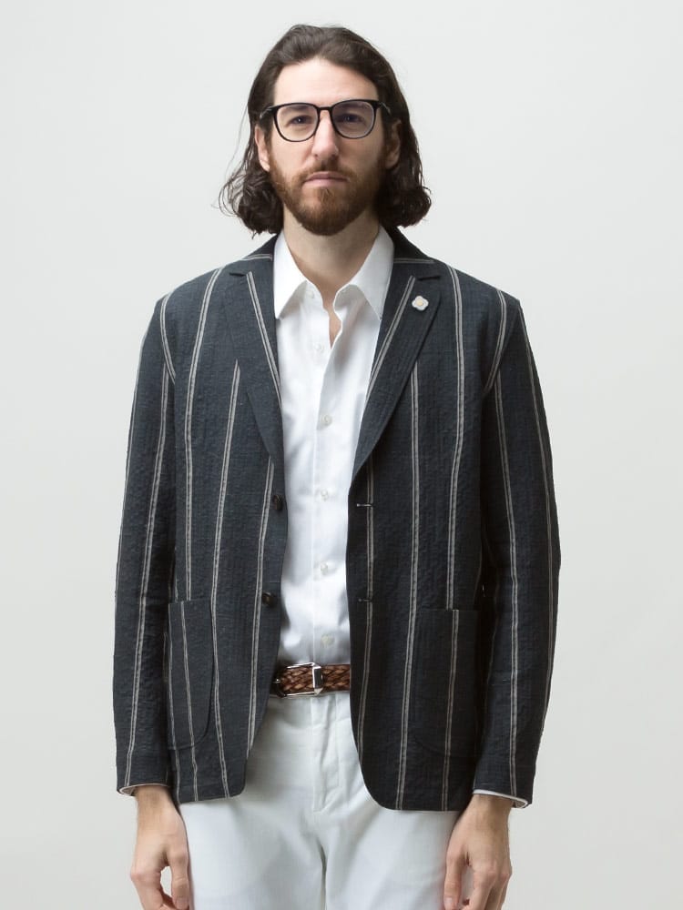 ラルディーニ 麻 ジャケット メンズ LARDINI シアサッカー ストライプ シングル サマージャケット シャツジャケット 春 夏 麻混 リネン ブランド LDAMAEMC1528