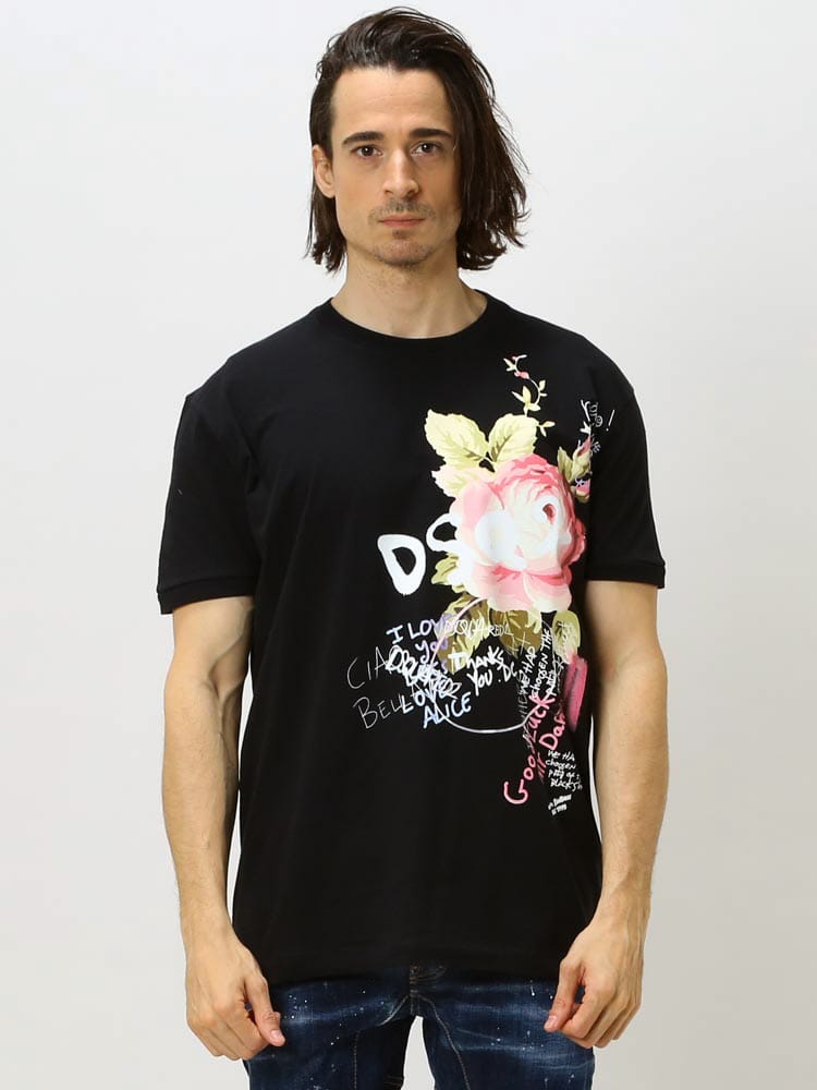 DSQUARED2 (ディースクエアード) ブランド メンズ フラワープリント クルーネック 半袖 Tシャツ D2GD0970S22507