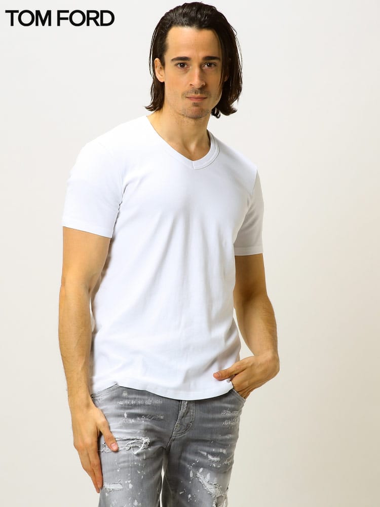 TOM FORD (トム フォード) ブランド メンズ 無地 Vネック 半袖 アンダーTシャツ TFT4M091040