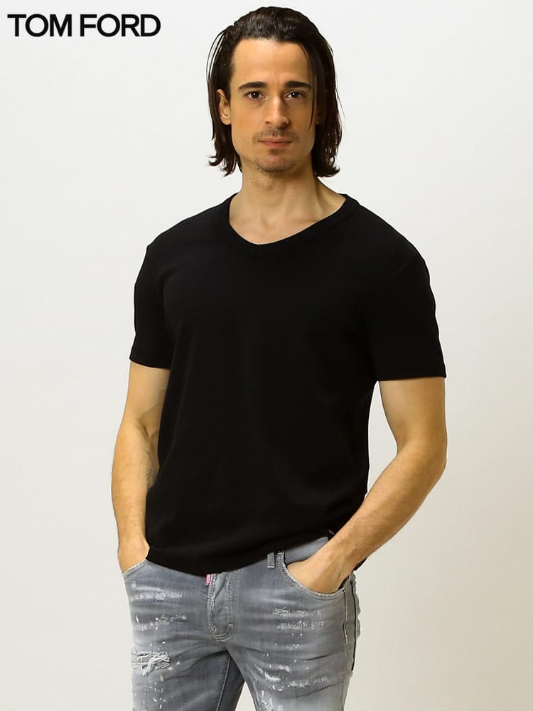 TOM FORD (トム フォード) ブランド メンズ 無地 Vネック 半袖 アンダーTシャツ TFT4M091040