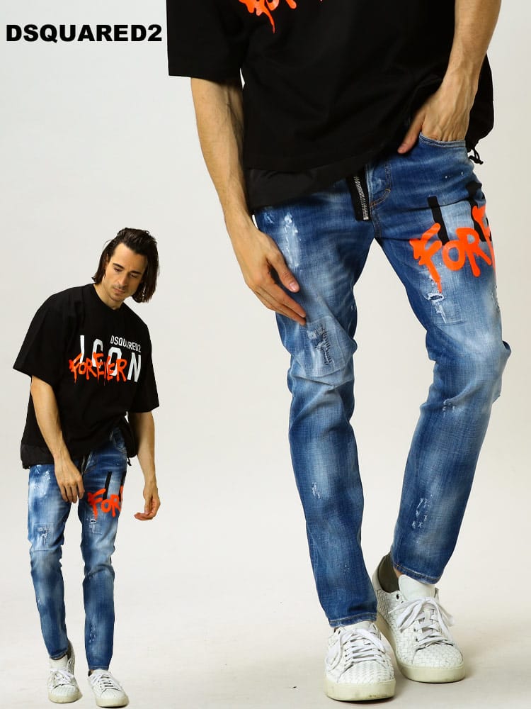 DSQUARED2 (ディースクエアード) ブランド メンズ サイドICON ダメージ ボタンフライ ジーンズ SKATER D2LA0040S30342