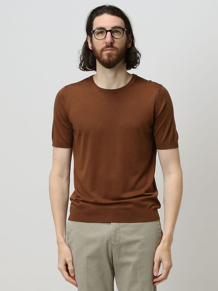 TAGLIATORE (タリアトーレ) シルク 無地 クルーネック ニット 半袖 Tシャツ TGJOSHGSE2203 ブランド