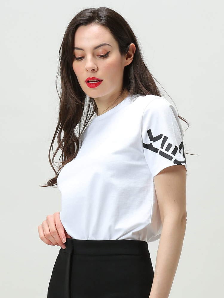 KENZO (ケンゾー) 袖プリント クルーネック 半袖 ルーズ Tシャツ KZLFC52TS9334SK レディース