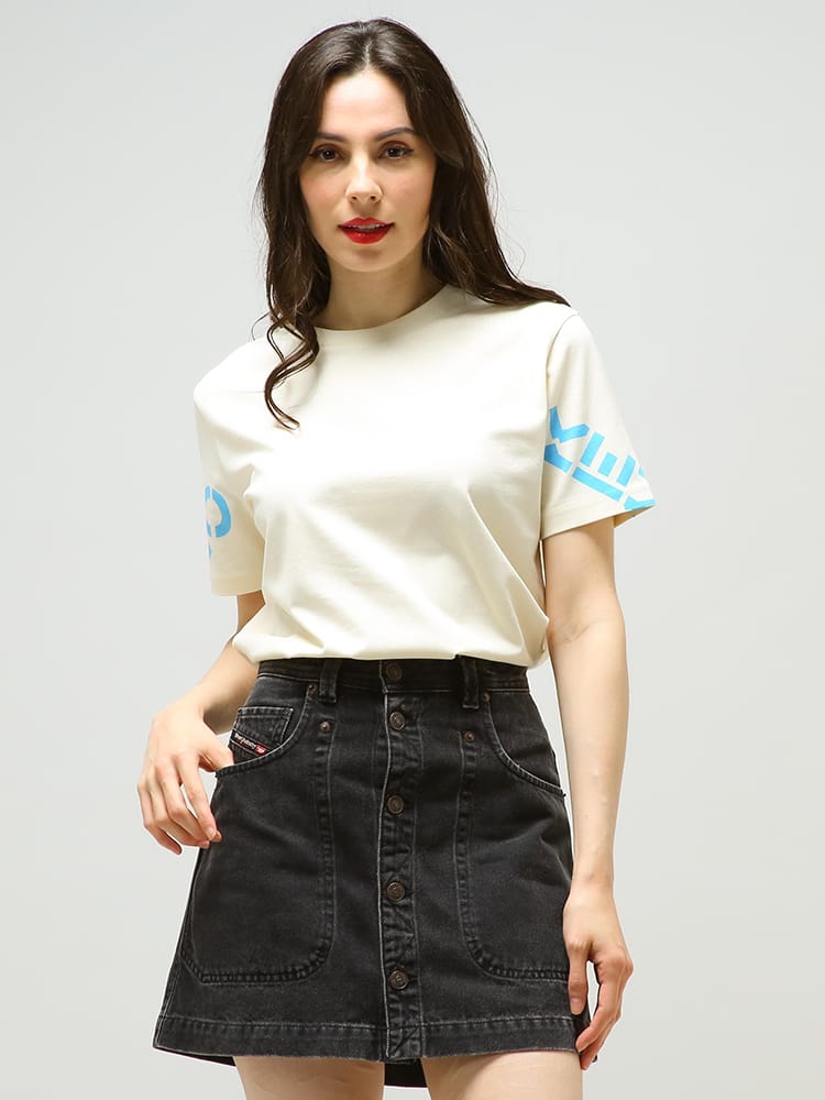 KENZO (ケンゾー) 袖プリント クルーネック 半袖 ルーズ Tシャツ KZLFC52TS9334SK レディース ブランド