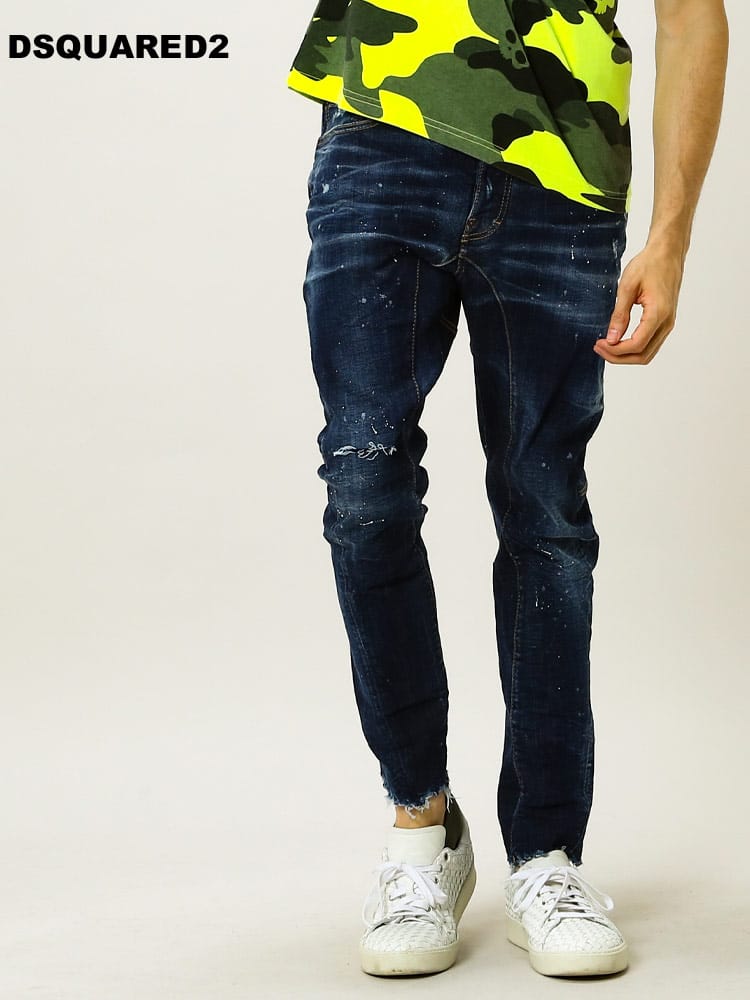 DSQUARED2 (ディースクエアード) ブランド メンズ ダメージ ペイント ボタンフライ ジーンズ Combat D2LB1044S30357