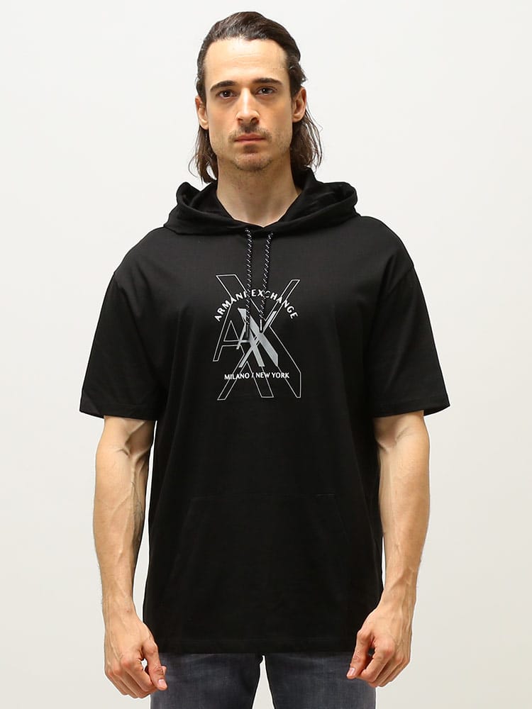 【オンラインストア限定】 ARMANI EXCHANGE アルマーニ エクスチェンジ メンズ 半袖 スウェット パーカー プリント プルオーバー 半袖 Tパーカー AE3LZMLYZJ9AZ