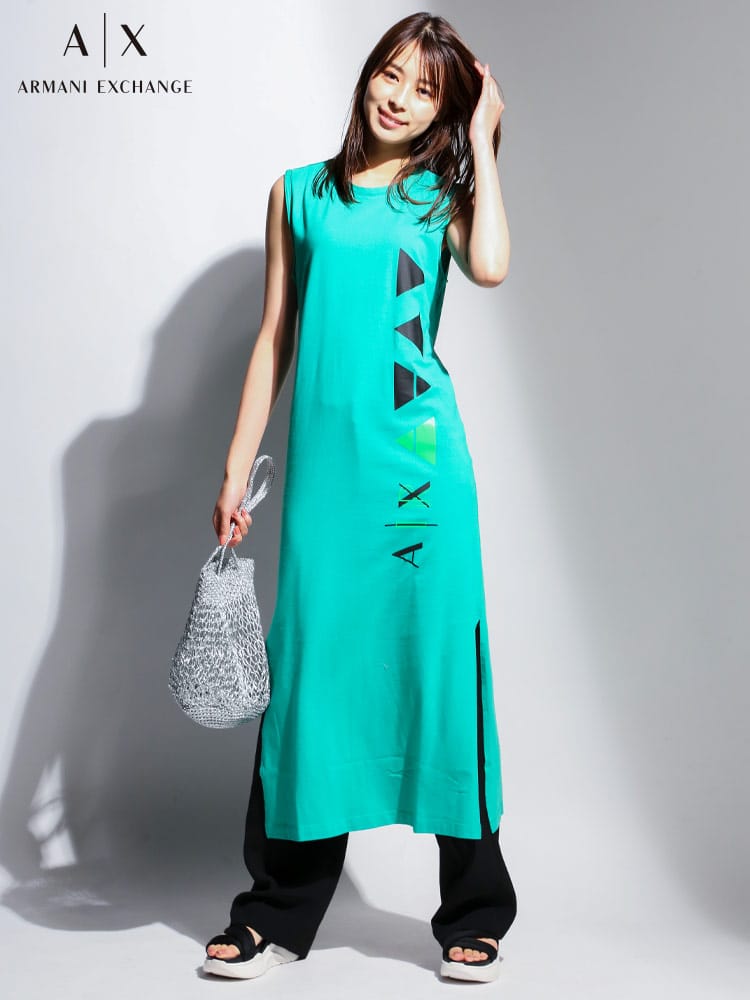 【オンラインストア限定】 ARMANI EXCHANGE アルマーニエクスチェンジ ワンピース レディース プリント ノースリーブ ロング Tシャツ AEL3LYAEBYJ7UZ ブランド
