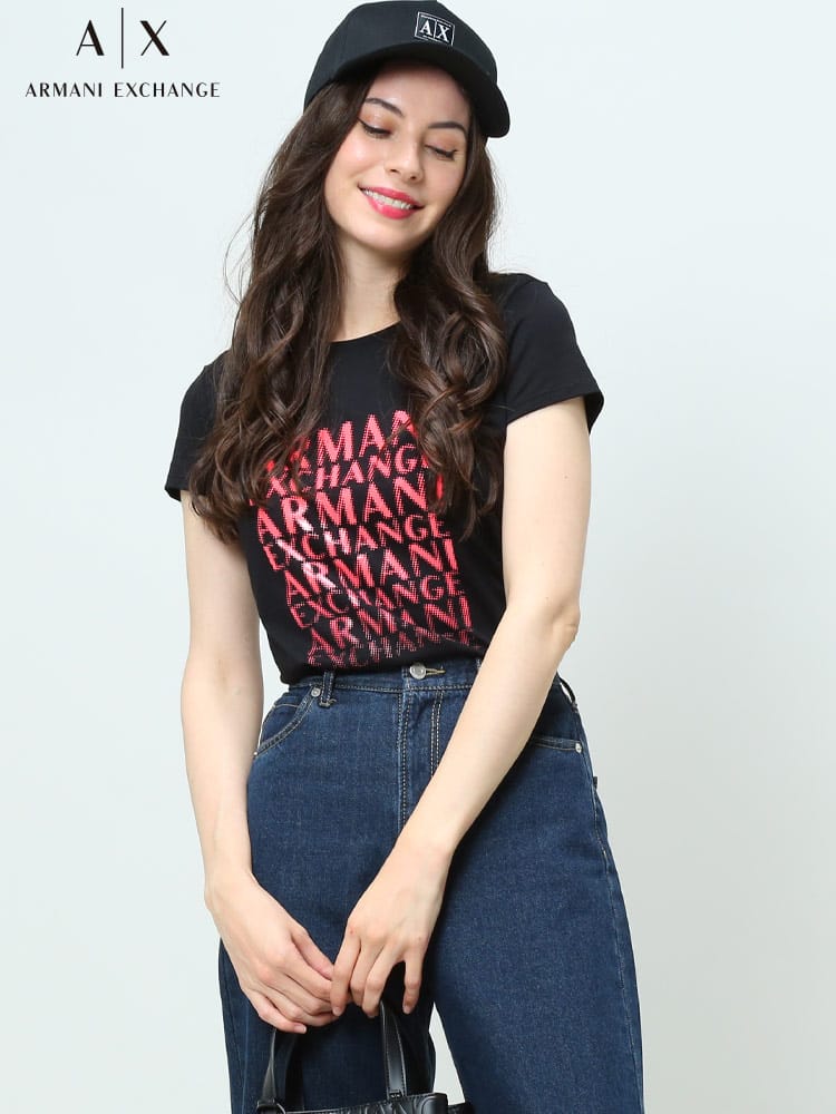 【オンラインストア限定】 アルマーニ ARMANI EXCHANGE アルマーニエクスチェンジ レディース ブランド Tシャツ 半袖 ロゴ グラデーション クルーネック 大きいサイズ AEL3LYTKMYJ16Z