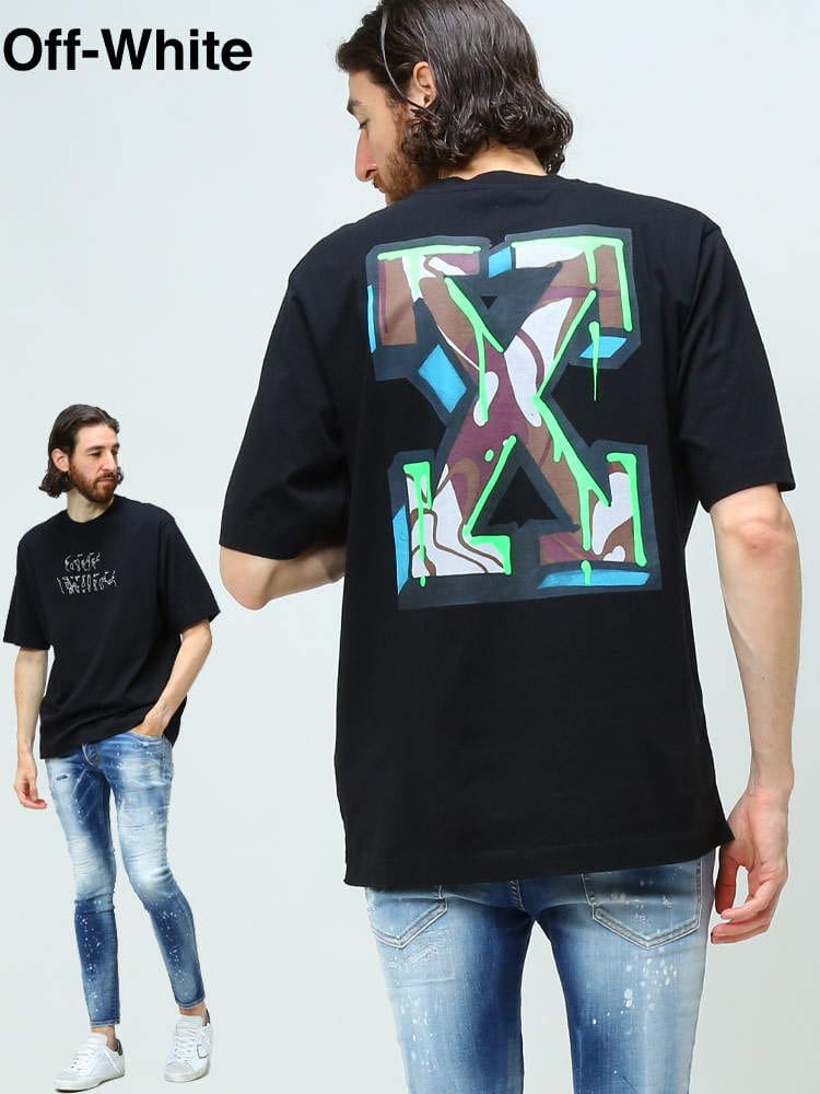オフホワイト メンズ Tシャツ 半袖 OFF-WHITE ブランド トップス シャツ カットソー バックデザイン プリント プリントT クルーネック NEEN ARROW SKATE OWAA119S22JER08