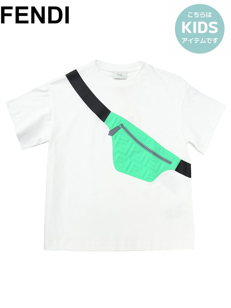 フェンディ キッズ Tシャツ 半袖 FENDI ブランド 子供服 トップス シャツ 丸首 ベルト プリント 子ども レディース FDKJMI374
