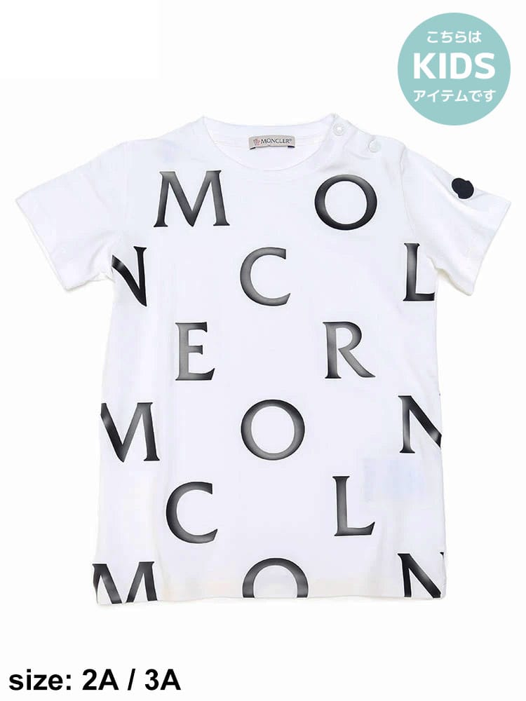 モンクレール キッズ Tシャツ 半袖 MONCLER ブランド 子供服 トップス 総ロゴ スナップボタン 子ども ベビー プレゼント MCK8C000088790N