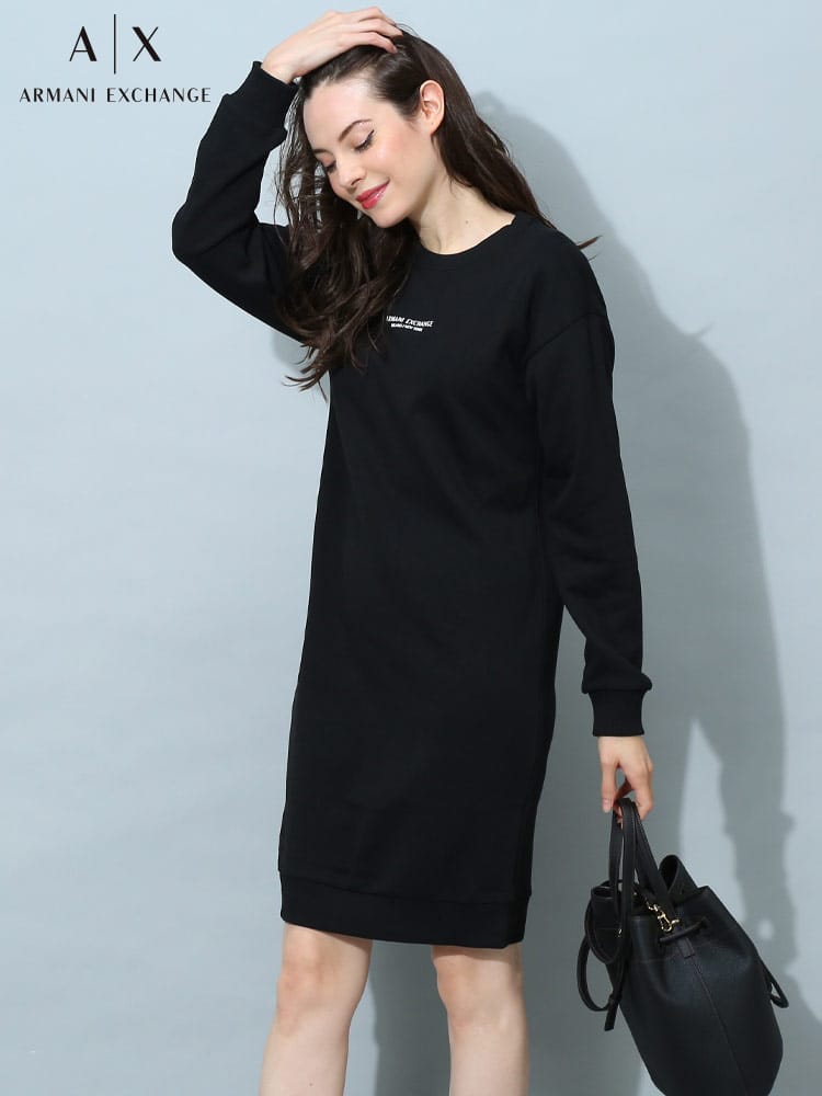 【オンラインストア限定】 レディース ワンピース アルマーニエクスチェンジ ARMANI EXCHANGE ブランド トップス スウェット ロング ロゴ 長袖 膝丈 AEL8NYA88YJE5Z
