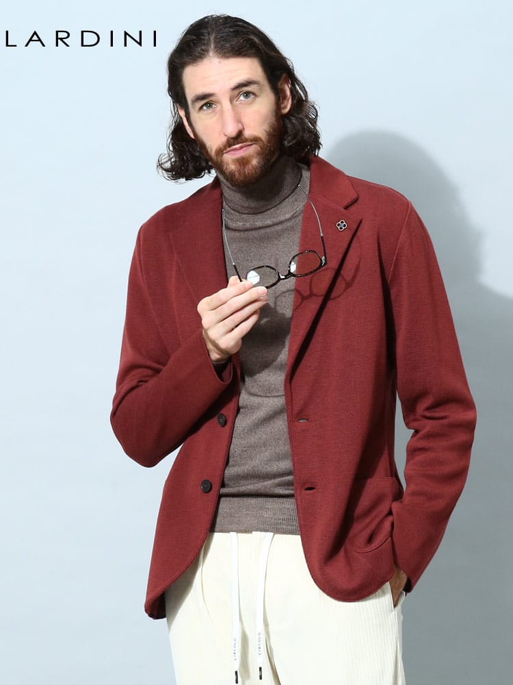 ラルディーニ メンズ ジャケット LARDINI ブランド ニットジャケット アウター テーラード カーディガン 無地 シングル ニット ウール LDLJM5659004