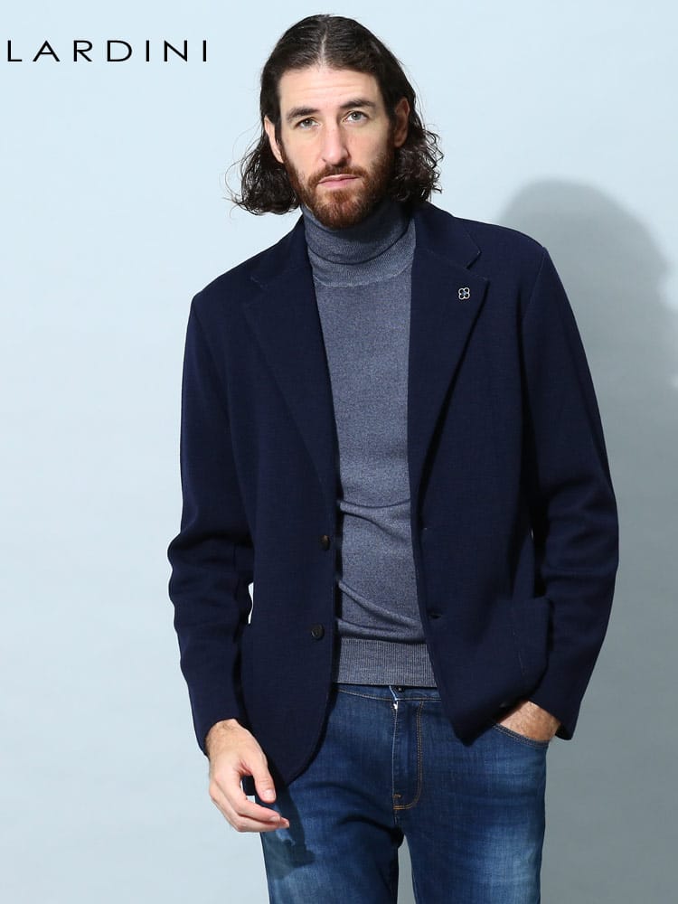 ラルディーニ メンズ ジャケット LARDINI ブランド ニットジャケット アウター テーラード カーディガン 無地 シングル ニット ウール LDLJM5659004