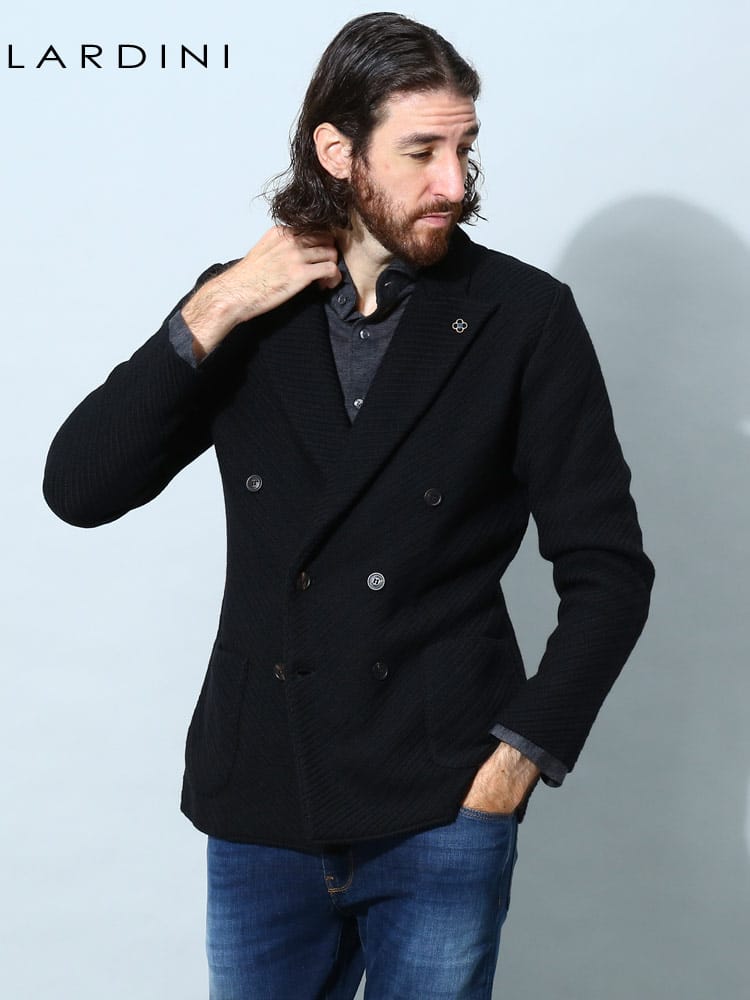 ラルディーニ メンズ ジャケット LARDINI ブランド ニットジャケット アウター  テーラード カルゼニット ダブル ウール LDLJM7859005