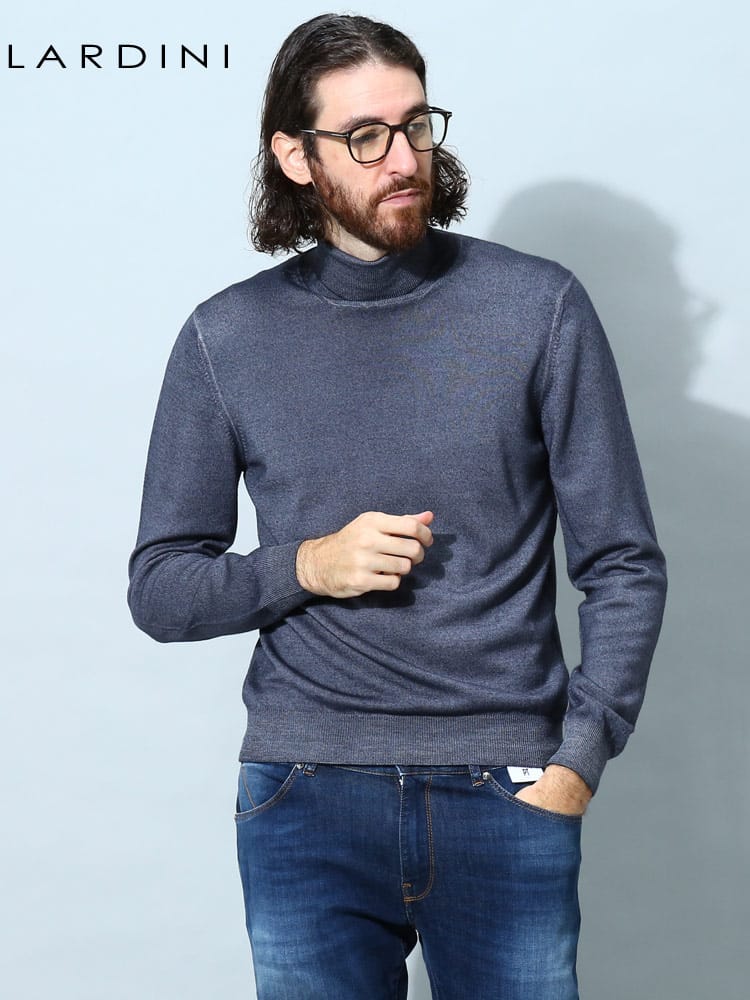ラルディーニ メンズ ニット LARDINI ブランド セーター トップス タートルネック プルオーバー ウール 無地 LDLMML26559022