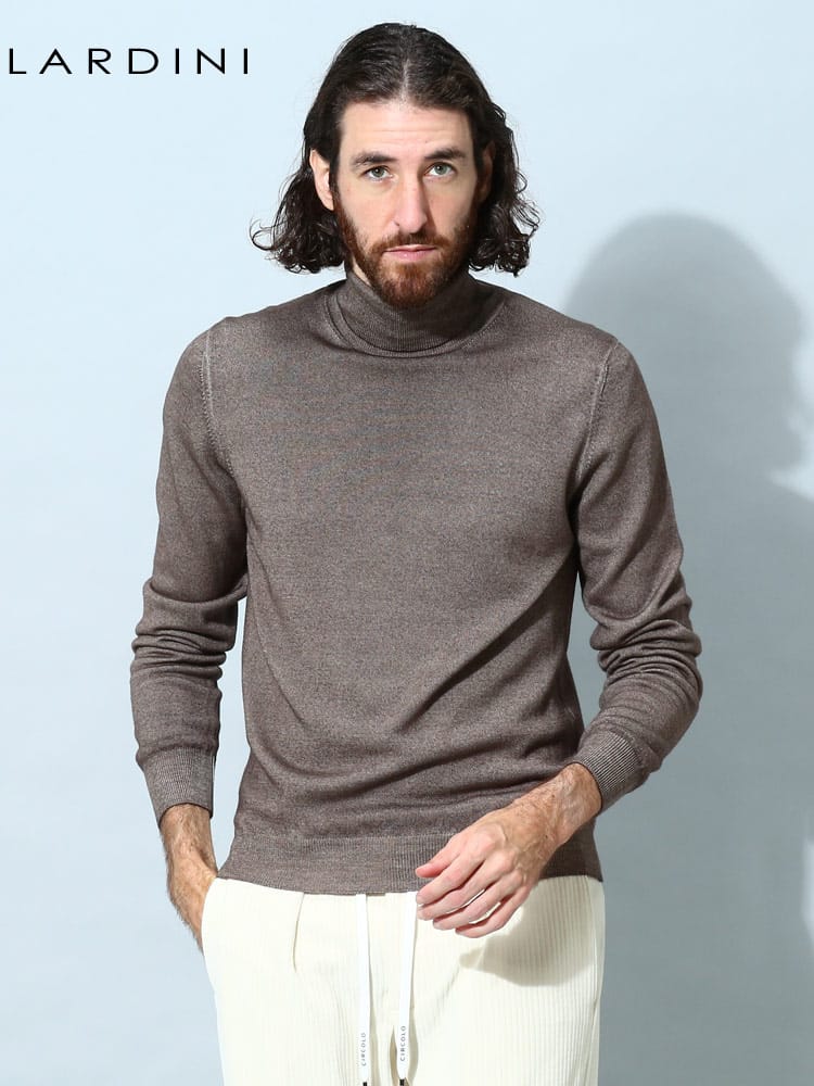 ラルディーニ メンズ ニット LARDINI ブランド セーター トップス タートルネック プルオーバー ウール 無地 LDLMML26559022