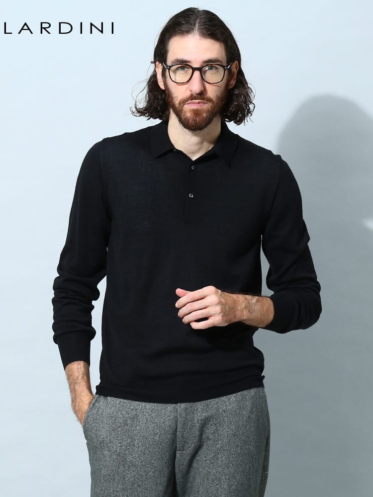ラルディーニ メンズ ポロシャツ LARDINI ブランド ニット トップス シャツ ニットポロ 無地 長袖 ウール LDLPML3869020