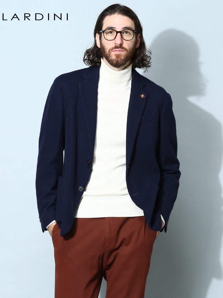 ラルディーニ メンズ ジャケット LARDINI ブランド アウター テーラード シングル ニット 無地 ストレッチウール ウール 羊毛100% LDLKJ1EJ59041