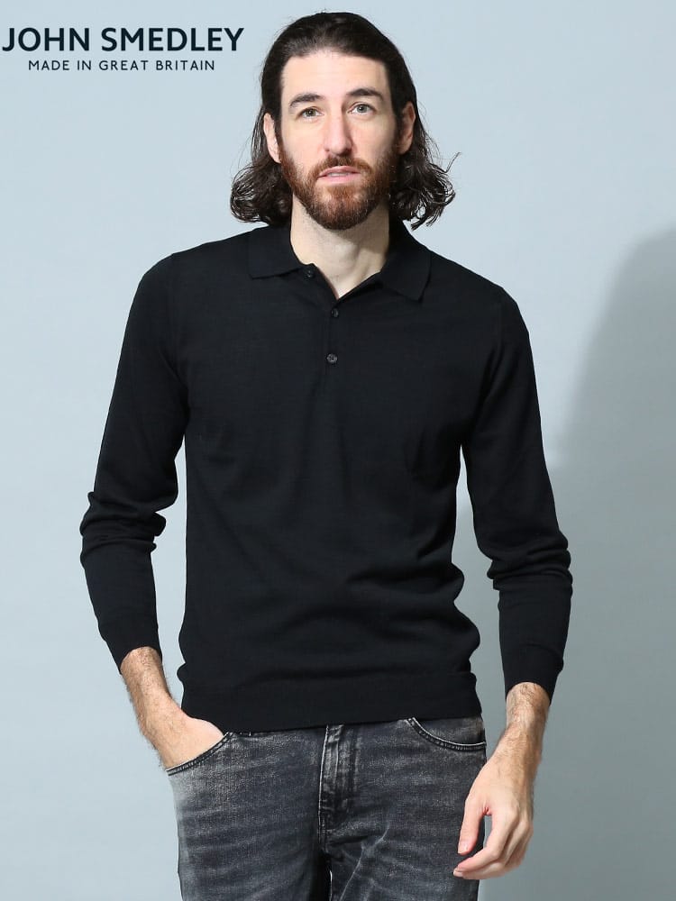 JOHN SMEDLEY (ジョンスメドレー) ウール混 長袖 ニット ポロシャツ 