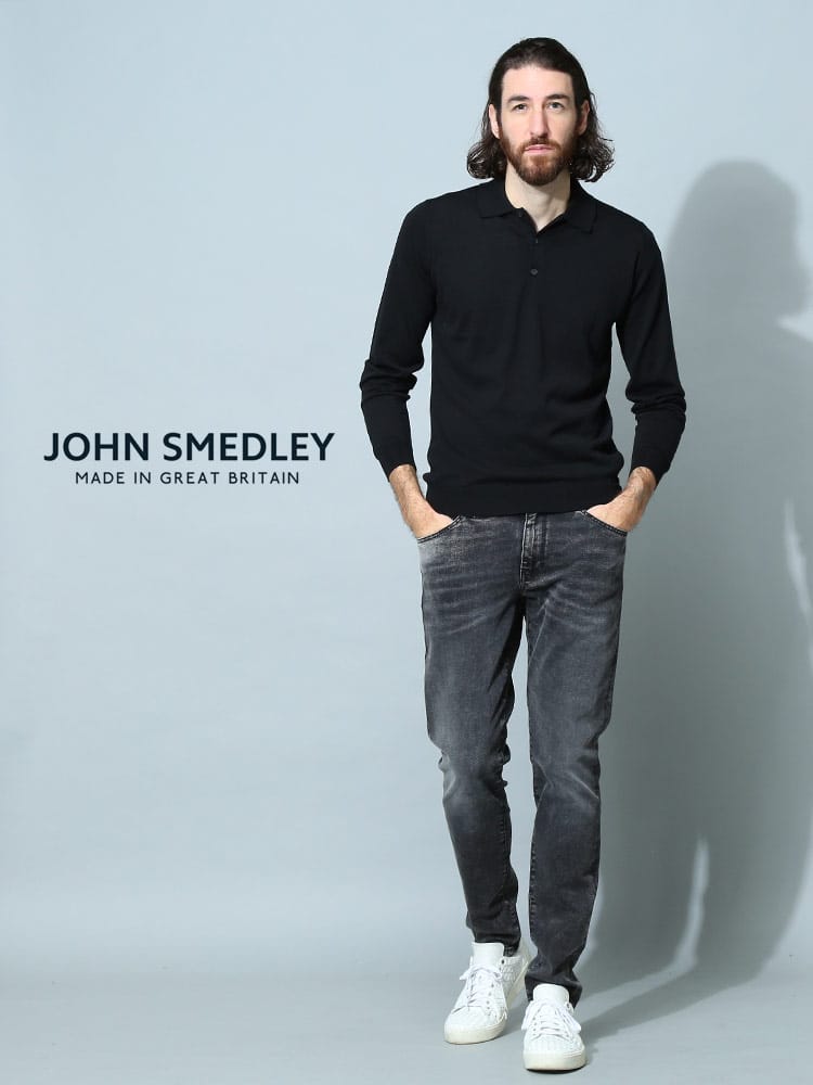 JOHN SMEDLEY (ジョンスメドレー) ウール混 長袖 ニット ポロシャツ 