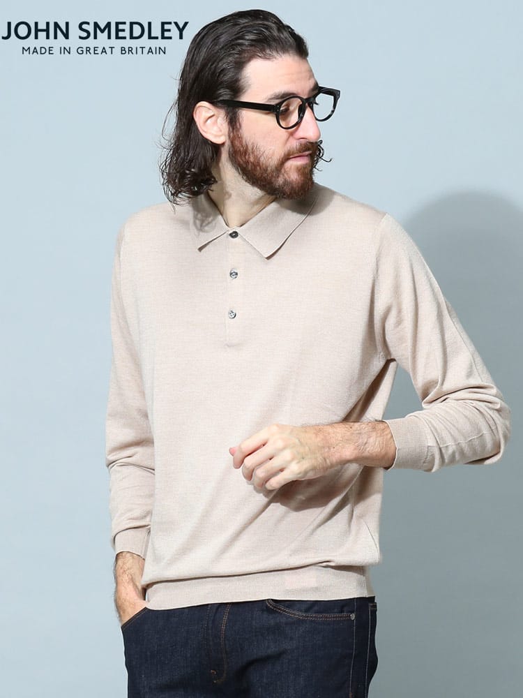 JOHN SMEDLEY (ジョンスメドレー) ウール混 長袖 ニット ポロシャツ 