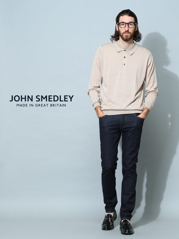 JOHN SMEDLEY (ジョンスメドレー) ウール混 長袖 ニット ポロシャツ 
